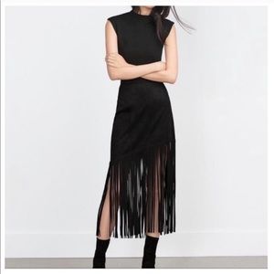 ZARA suede leather fringe midi skirt blogger fave!